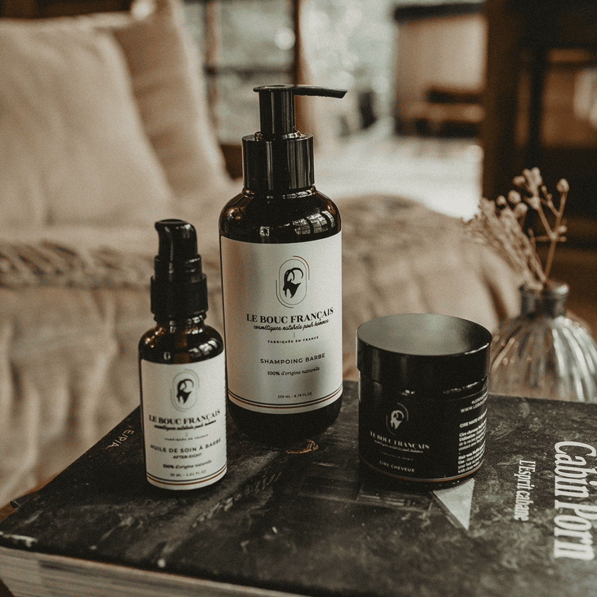 Produits d'entretien de la barbe Le Bouc Français : shampoing, huile et baume